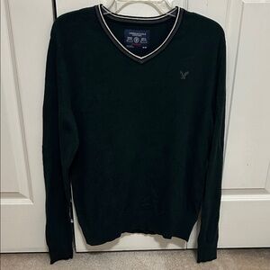 American Eagle Men's Dark Green V-Neck Sweater